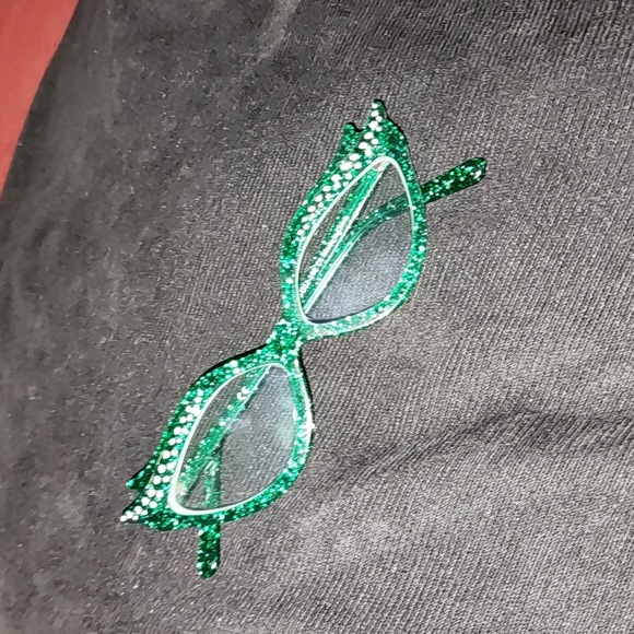 Green sparkle cat eye glasses with rhinestones - Picture 4 of 8